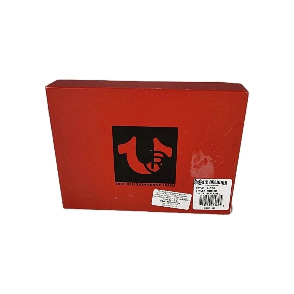 Mens True Religion Black/Red Altro Leather Bifold And Horseshoes Carabiner New